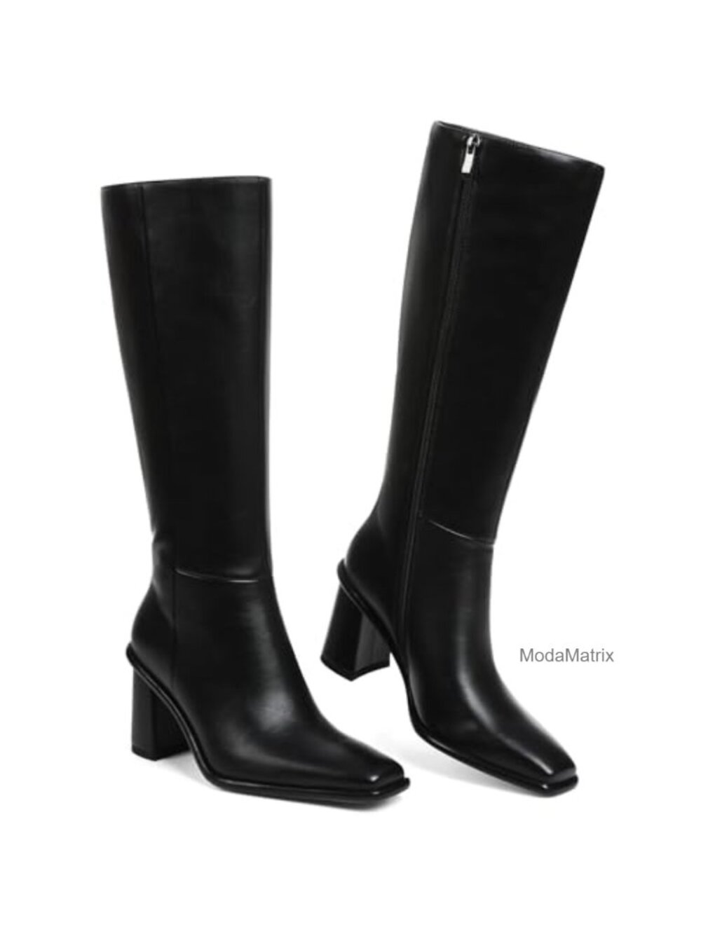 Women's Wide Calf Knee High Boots Chunky Block Heel Faux Leather